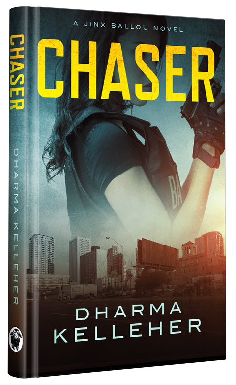 The hardcover version of Chaser, the first book in the Jinx Ballou crime thriller series.
