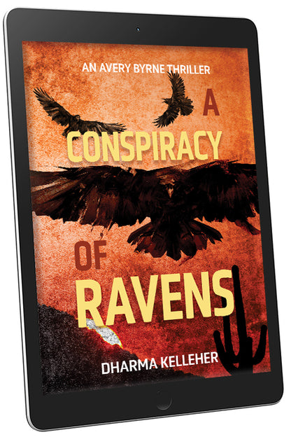 The ebook version of A Conspiracy of Ravens, book 1 in the Avery Byrne thriller series, on a tablet.